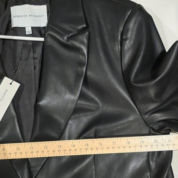 NWT REBECCA MINKOFF BLACK Faux Leather Blazer Jacket 2 Button & Pockets Sz M & L - Picture 8 of 13